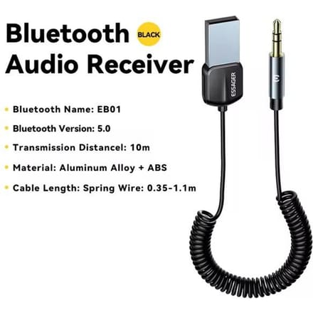 Essager USB Bluetooth Aux Adapter Dongle USB Naar 3.5mm Jack Audio Draadloze Handsfree Kit Voor Auto Stereo Ontvanger USB Zender Bluetooth v5.0 zwart