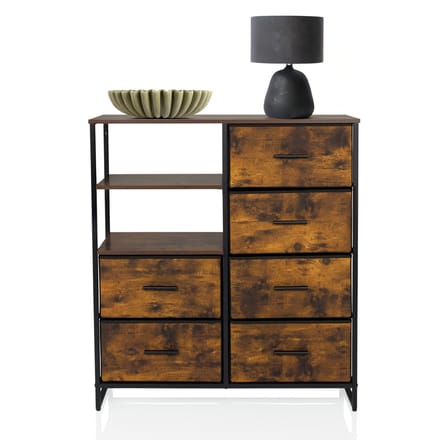 Ladekast RAGALA 84x30x92cm 6 lades 2 open vakken gerookte eik hjh LIVING