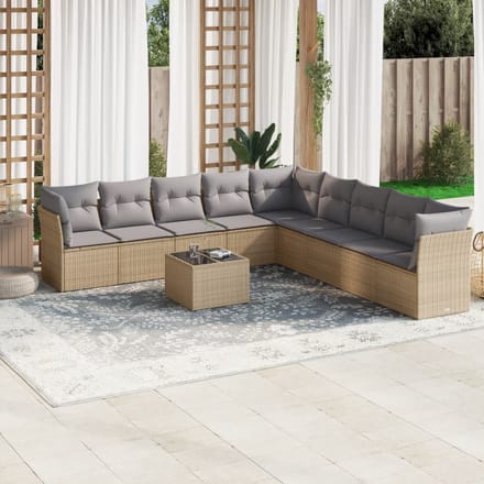 vidaXL - 10-delige - Loungeset - met - kussens - poly - rattan - beige