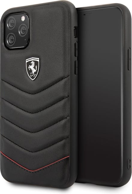 iPhone 11 Pro Max Backcase hoesje - Ferrari - Effen Zwart - Leer