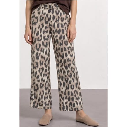 Wide Legs broek met riem en leoprint