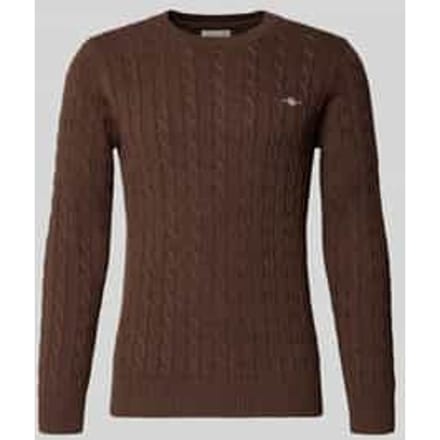 Gebreide pullover met kabelpatroon en labelstitching