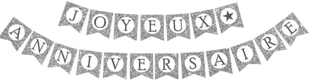 SUD TRADING - Zilverkleurige Joyeux Anniversaire glitter slinger