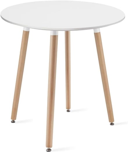 Ronde Eettafel Ø 60 cm Wit Verstelbaar - Modern Design met Beukenhouten Poten