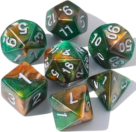 Dobbelstenen Set 7-delig – Groen Goud D20 D12 D10 D8 D6 D4 – Voor RPG & Tafelspellen