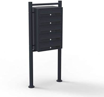 Staande mailbox met 5 brievenbussen voor meerdere adressen - zwarte mailboxen
