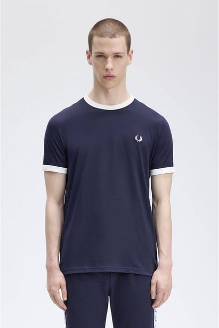SINGLES DAY! Fred Perry - T-Shirt Navy M4620 - Heren - Maat M - Modern-fit