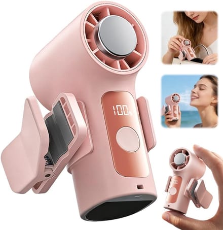 VHV - Handventilator - Mini ventilator - Clip ventilator - Draagbare ventilator - Oplaadbaar - 3000 mAh - Met LED display - Voor op reis, kantoor en onderweg - Roze