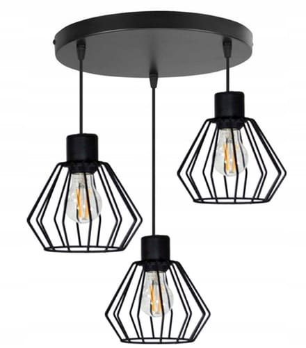 Hanglamp Diamant Draad Zwart E27 3 lichtpunten
