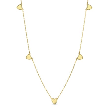 Juwelier Emo - 14 Karaat Gouden Ketting met 5x Hart Graveerplaatjes – Lengte 45 CM