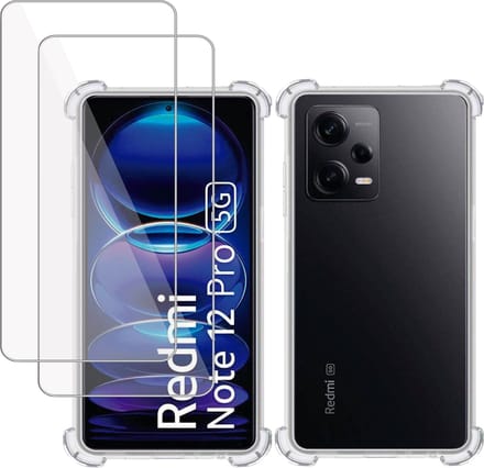 Hoesje + 2x Screenprotector geschikt voor Xiaomi Redmi Note 12 Pro – Tempered Glass - Extreme Shock Case Transparant