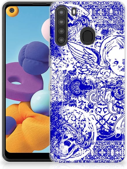 Silicone Back Case Samsung Galaxy A21 Angel Skull Blauw