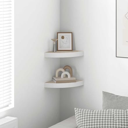 vidaXL - Hoekwandschappen - 2 - st - 25x25x3,8 - cm - MDF - eikenkleurig - en - wit