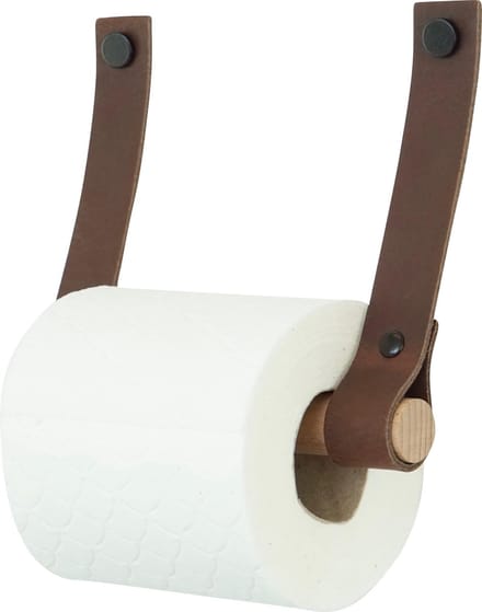 Leren toiletrolhouder (roldrager: rondhout) | DONKERBRUIN