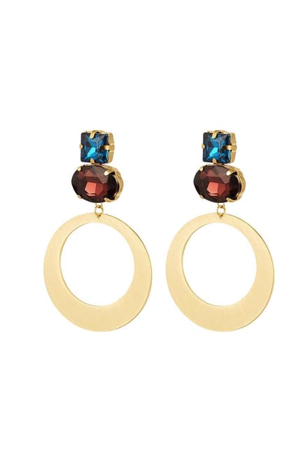 Oorbellen Statement Rond Strass - Blauw/Bruin