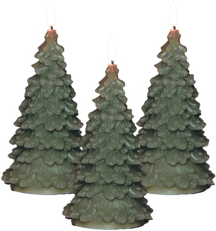 Anna's Collection LED kerstboom kaars - 3x - groen - 20 cm - kerstkaars - kerstdiner kaarsen