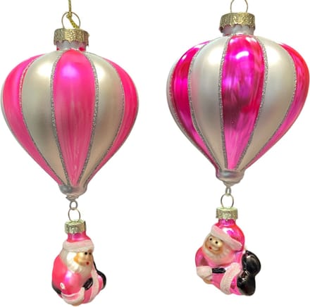 2 kerstballen ornament luchtballon Fuchsia