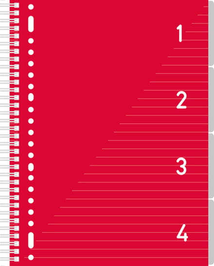 Kangaro schrijfblok - 4-in-1-blok - A4 - gelinieerd - 200 pagina's - 80 grams - rood