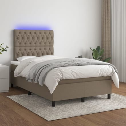 vidaXL - Boxspring - met - matras - en - LED - stof - taupe - 120x200 - cm