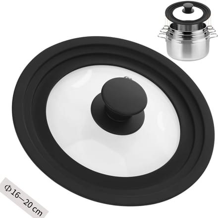 Dailygoods- Deksel Universeel - Pannendeksel 16/18/20 cm - Siliconen Rand - Hittebestendig - Gehard Glas - Transparant