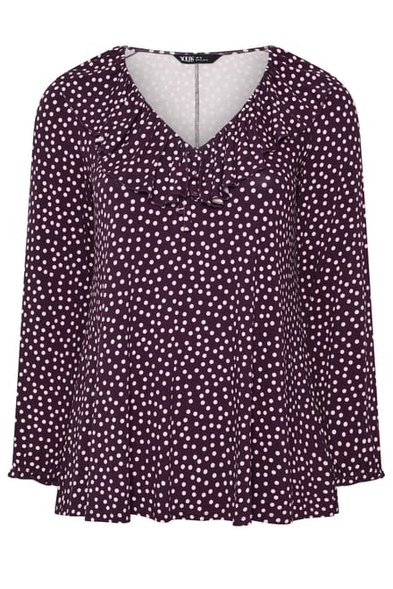 Yours Paarse Blouse Met Stippen En Ruches Size 44