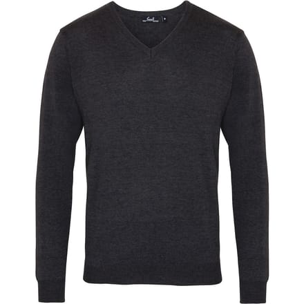 Premier Heren Gebreid Katoen Acryl V Hals Sweatshirt (Houtskool)