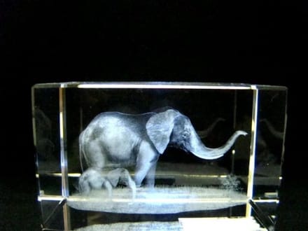 3D glasgravure olifant met jong - 8 cm - geschenkverpakking - decoratie cadeau