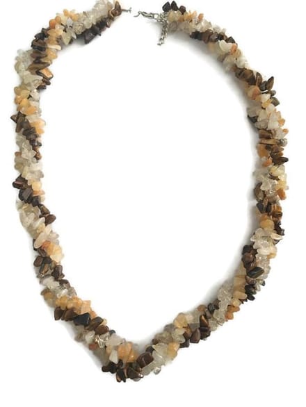 Petra's Sieradenwereld - Ketting natuursteen bruin wit 60 cm
