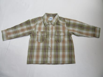petit bateau , overhemd , lange mouw  ,  jongen , geruit , 74 -12 maand