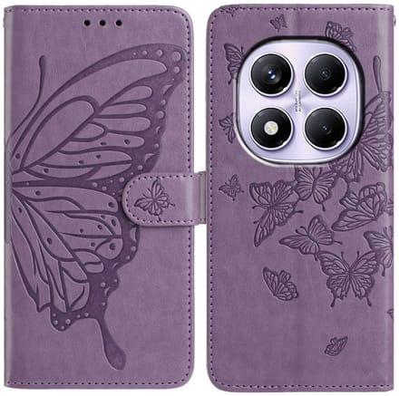 Hoesje Vlinder Bloem Book Case Pasjeshouder Paars Geschikt voor Xiaomi Redmi Note 14 Pro 4G