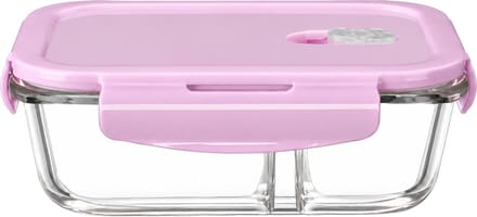 Broodtrommel van borosilicaatglas, 1040 ml, twee vakken, roze deksel
