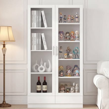 Sweiko Vitrinekast - Archiefkast - Glazen deuren - 2 lades - 80 × 40 × 160 cm - Wit