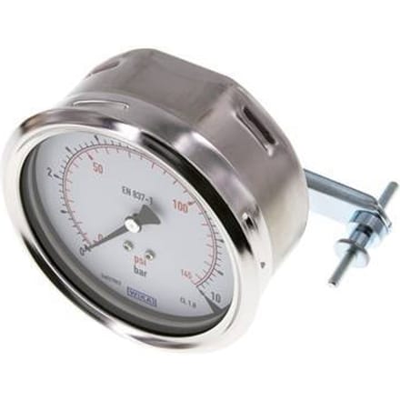 0..10 Bar Paneelmontage Manometer Staal/Messing 100 mm Klasse 1.0 (Beugel) - MW010100SH-TP