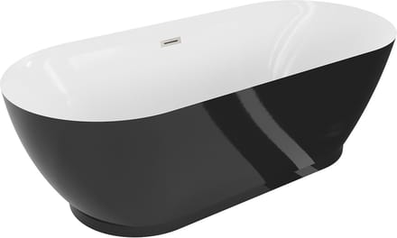 Mexen Roxy vrijstaande badkuip 180 x 85 , wit/zwart, overloop geborsteld nikkel - 51201808575-97