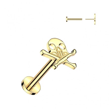 Piercing titanium Skull Crossbones push in 1.2x8 - goud - LMPiercings