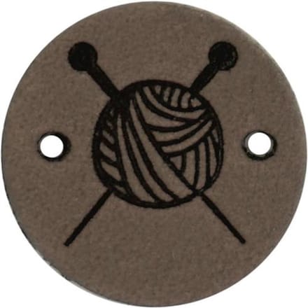 Durable Leren Label met Bolletje Wol en Breinaalden – 2 cm – Set van 2 Stuks