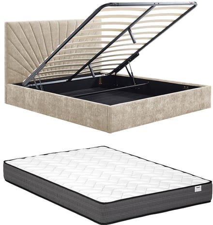 Vente-unique Bed met opbergruimte stof beige 140 x 190 cm