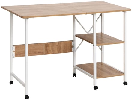 Bureaus - 107x55x76 cm - Vouwbaar Mobiel Bureau - Rollen, Bijzettafel - MDF - Natuurlijk