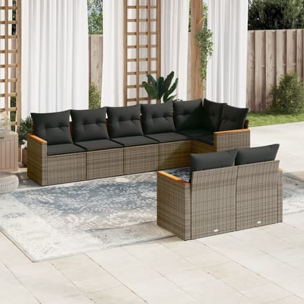 vidaXL - 8-delige - Loungeset - met - kussens - poly - rattan - grijs