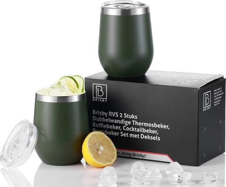 Bardi RVS 2 Stuks Dubbelwandige Design Thermosbeker, Partybeker Set met Deksels – Groen