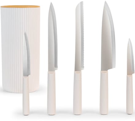 George Napoli Messenset - 5 Delig met Messenblok - RVS Keukenmessen - Ergonomische Handgrepen - Wit