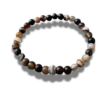 Armband - natuursteen - koffie agaat - zilverkleurig element - 6 mm 19 cm