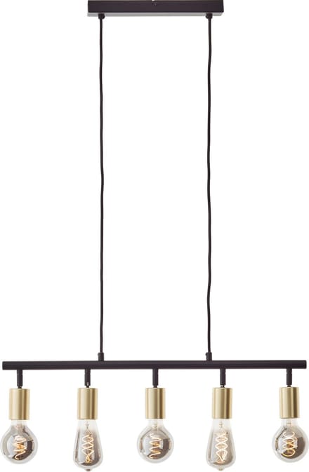 Tiffany bar hanglamp 5 lampen mat zwart/geborsteld goud 5x A60, E27, 28 W
