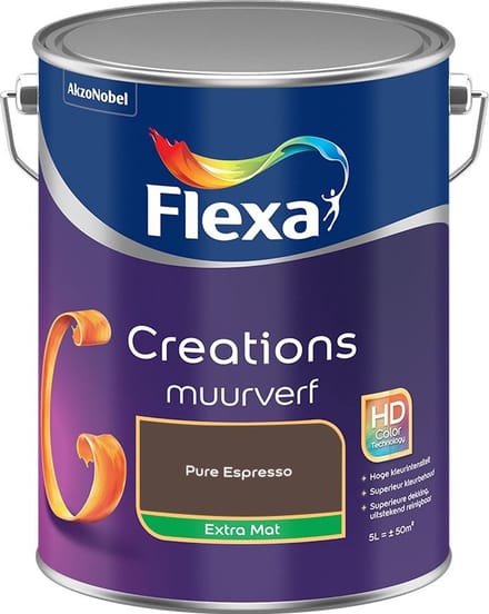 Flexa - Creations Muurverf Extra Mat - Pure Espresso - Mengverf - 5 L