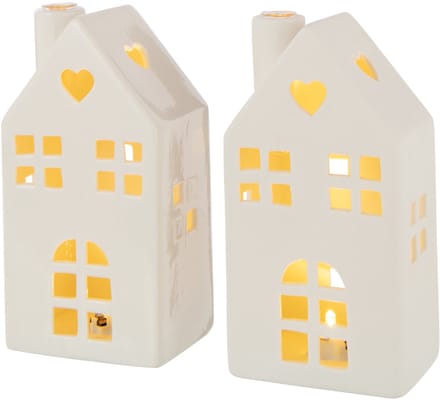 J-Line vaas Huis - keramiek - wit - 2 stuks - LED