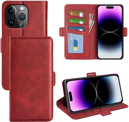 MobyDefend Hoesje - Geschikt voor iPhone 15 Pro - Luxe Wallet Book Case (Sluiting Zijkant) - Rood