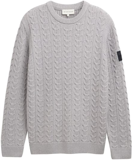 Tom Tailor - Gebreide trui met kabelpatroon - Maat XXXL - grey offwhite plated