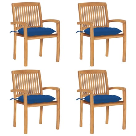 vidaXL - Tuinstoelen - stapelbaar - 4 - st - met - kussens - massief - teakhout