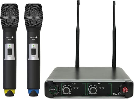 Draadloze Microfoon Set - Dubbele Microfoons - Optredens Presentaties - Twee Kanalen UHF - 1U Rack Mount - Blauw Geel