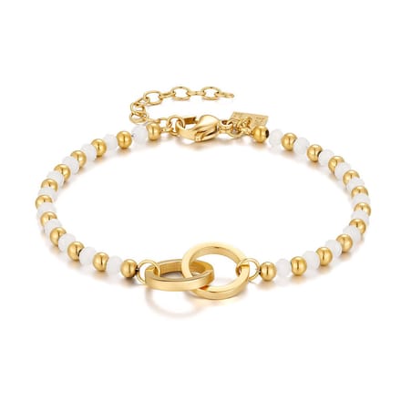 Twice As Nice Armband in goudkleurig edelstaal, 2 circkels, witte kristallen 16cm+3cm